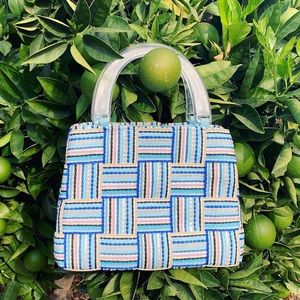 vintage Italian woven purse with lucite handles